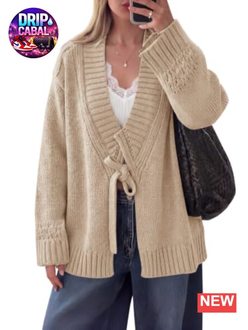 Womens V Neck Wrap Sweater Chunky Knit Tie Front Cardigan Long Sleeve